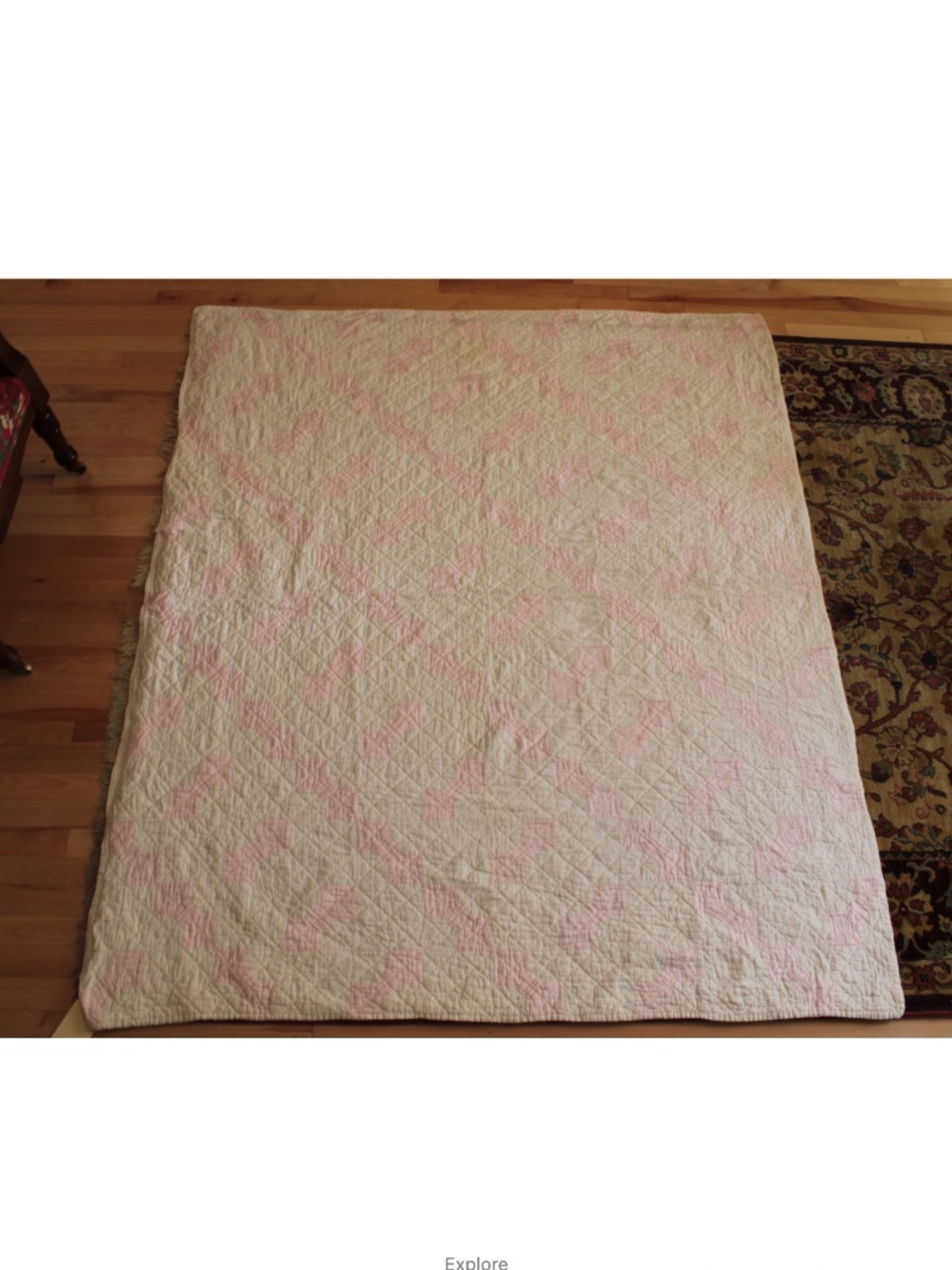 Vintage 1960's Pink and White Handmade Quilt